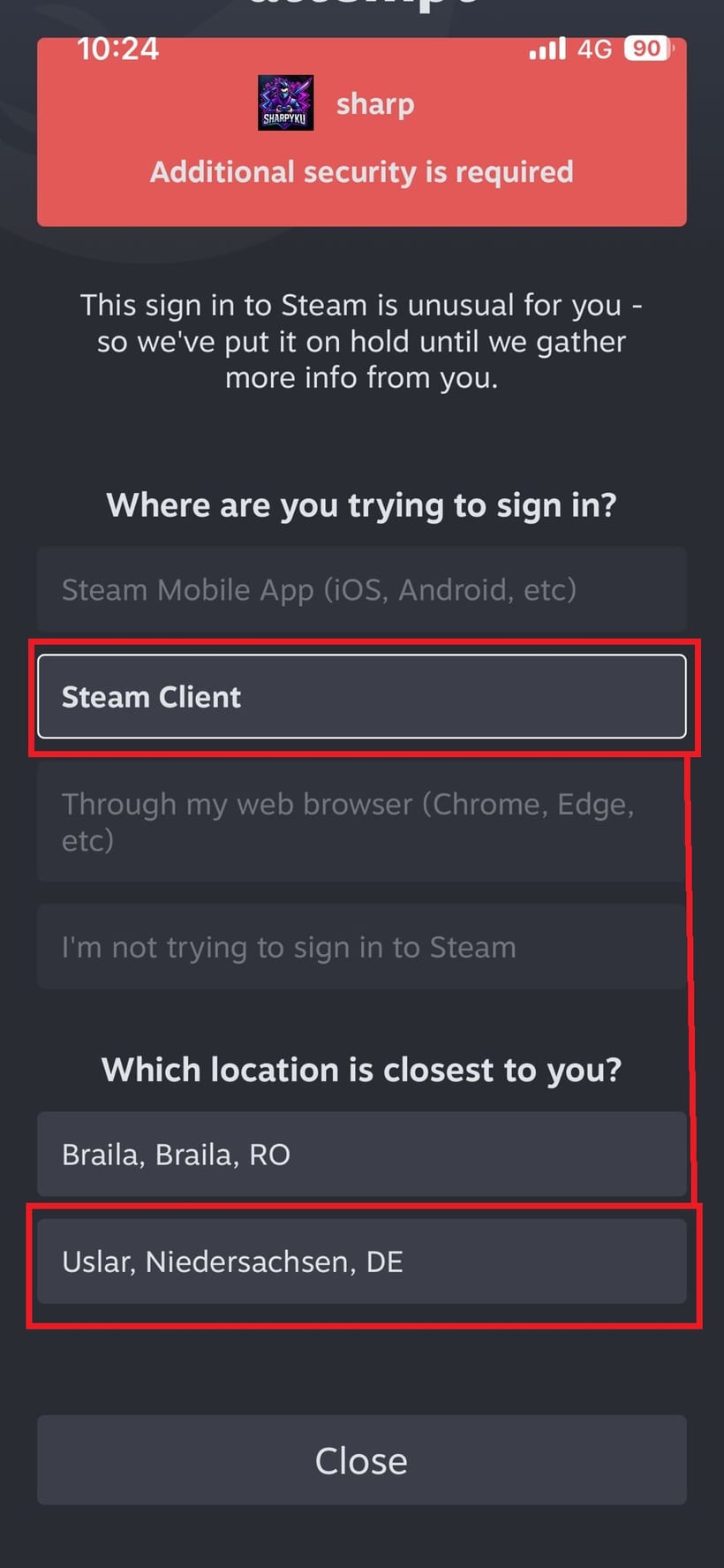 Step 3: Which location is closest? — tap Uslar, Niedersachsen, DE